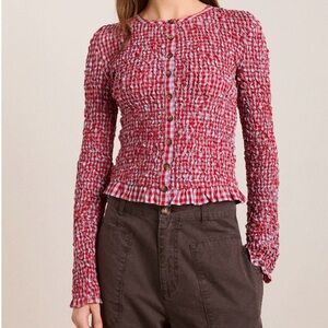 NWT - Damson Madder Elliana Smocked Cardi (blue & red gingham)